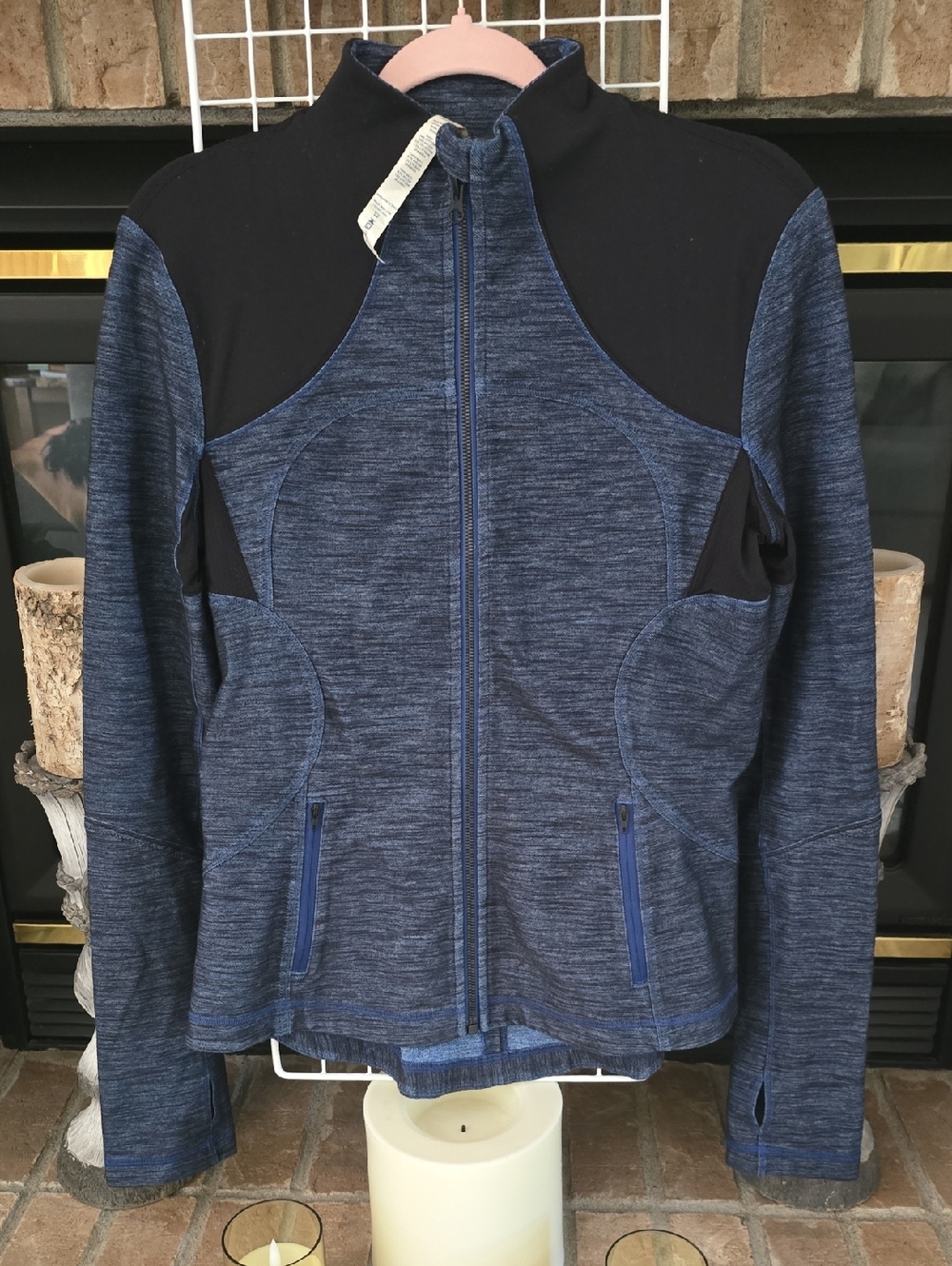 Lululemon Women's Size 10 Forme Full Zip Athletic Jacket Blue Luon Denim & Black